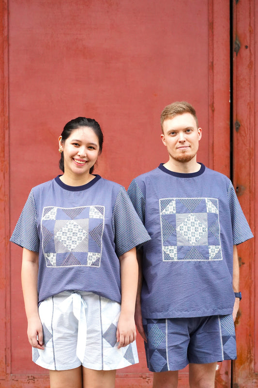 Araw Boxy Patchwork Shirt in Midnight Blue
